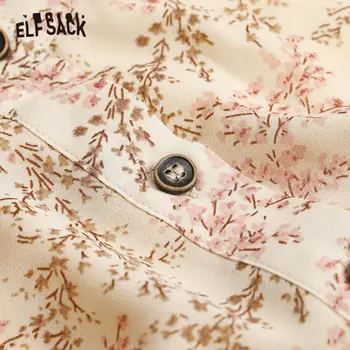 ELFSACK Smėlio spalvos Gėlių Kontrastas Nėrinių Atsitiktinis Šifono Suknelės Moterims 2020 Metų Vasaros ELF Nereguliarus Hem korėjos Girly Saldus Atostogų Suknelė