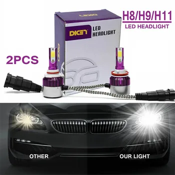 2VNT LED 6000K Mini Automobilių Šviesų Lemputės H7, H8, H9 priekinių Žibintų Rinkinys 12/24V Rūko Žibintai Lemputės Vandeniui Automatinis priekinių Žibintų Priedai