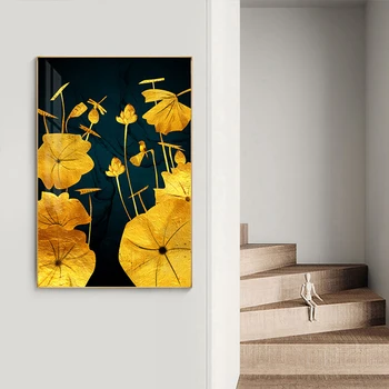 Abstrakti Juoda Aukso Drobės Tapybos Lotus Lapų, Plakatų ir grafikos Sienos Meno Nuotrauką Kambarį Namų Dekoro (be Rėmelio)
