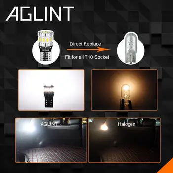 AGLINT 4PCS T10 CANBUS LED Lemputes Klaidų W5W 194 168 2825 Pleišto 18SMD už Automobilio Salono Pusėje Dome Žemėlapis Skaičius Trunk Balta 12V