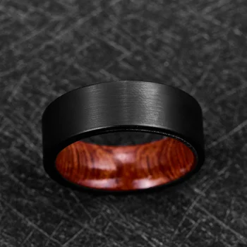 2019 Plotis 8mm Volframo Karbido Žiedas Juodo Šlifuoto Paviršiaus Medinės Vidinės Žiedo-Volframo Plieno Vestuvių Juostoje Vyrų Žiedas