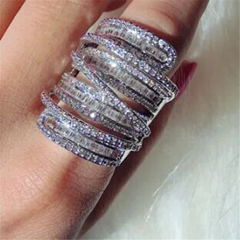 Prabanga spindi S925 Sterlingas sidabro Kokteilis Žiedai, pirštas, papuošalai, Padėsiantys nustatyti kvadratiniu T Imituoti Deimantas brangakmenio žiedas Moterims