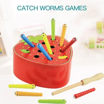 3D Dėliones, Medinių Sugauti Vabzdžių Žaidimas Kirminas Magnetinio Žvejybos Montessori Žaidimai Magnetinio Laimikio, Caterpillar Vaikams Apsimesti