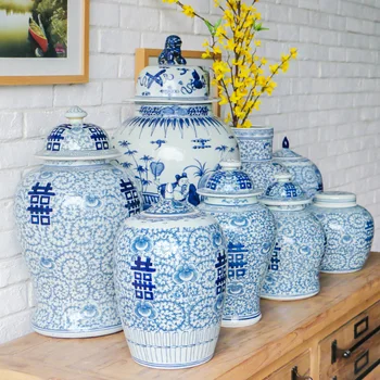 Jingdezhen Senas Mėlynos Ir Baltos Imbieras jar Naujas Kinų šventykla jar Antikos Studijų Vestuvių Papuošalai porceliano keramikos jar vaza