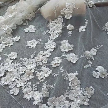 1 kiemas prancūzų Nėriniai, Rankų darbo Karoliukai 3D Vestuvių Suknelė Audinys 