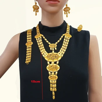 Didelis aukso papuošalų rinkiniai Indijos aukso karoliai, papuošalai moterims, Afrikos vestuvių dovana luxry aukštos kokybės priedai BJW21