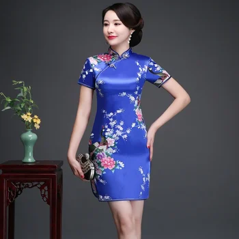 Cheongsam Moterų Vasaros 2019 Naujas Stilius Slim Fit Vidutinio ilgio Pagerėjo Mados Šilko Tradicinių Orų Šlovingą Cheongsam Suknelė