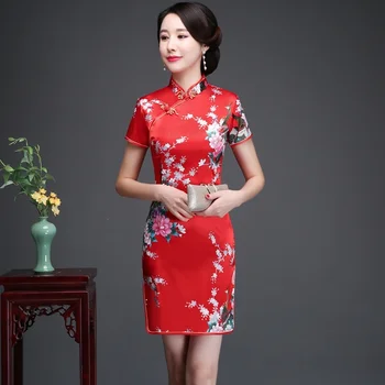 Cheongsam Moterų Vasaros 2019 Naujas Stilius Slim Fit Vidutinio ilgio Pagerėjo Mados Šilko Tradicinių Orų Šlovingą Cheongsam Suknelė