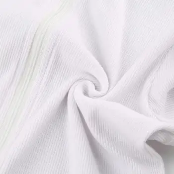 Atsitiktinis Golfo Viduryje Užtrauktukas Briaunoti Megzti Elastinga White T-Shirt Mergina harajuku Rudenį ilgomis Rankovėmis Ruožas Pasėlių Viršų #0605