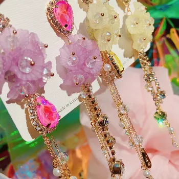 Naujas korėjos Mados Bijoux vandens lašelius Kristalų Kutas Ilgai Tabaluoti Auskarai Elegantiškas Akrilo Gėlių Boucle d ' oreille Femme