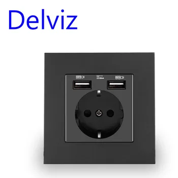 Delviz ES Standartas, USB Lizdas, vokietijos stiliaus Miegamojo lizdas, AC 110V-250V 16A Sienos Įdėti, 2A USB įkrovos anga Sieninio Elektros Lizdo
