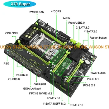 HUANANZHI X79 motininė Plokštė Su CPU Xeon E5 2690 C2 Aušintuvas RAM 16G(4*4G) 1 TB 3.5' SATA HDD Vaizdo plokštė GTX750Ti 2G Parduoti
