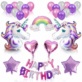 25pcs vienaragis star aliuminio folija balionas latekso balionas derinys vienaragis ponis vaikams gimtadienio dekoravimas balionais vaikams