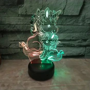 Kawaii Vienaragis Arklys 7 Spalvų Keitimas 3D LED Naktį Žibintai USB Touch, 3D Stalo Lempa Mixcolors Kūrybos Dovanos Vaikams