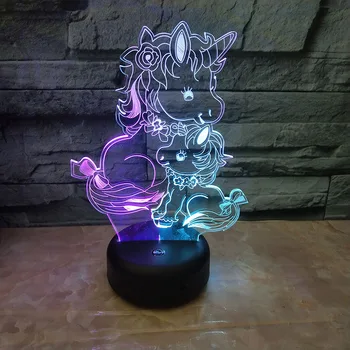 Kawaii Vienaragis Arklys 7 Spalvų Keitimas 3D LED Naktį Žibintai USB Touch, 3D Stalo Lempa Mixcolors Kūrybos Dovanos Vaikams