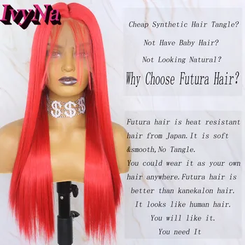 IvyNa Raudona Visiškai Lace Perukai Juoda Moteris Su Kūdikiu Plaukų Futura Sintetinių Visiškai Lace Perukai Prieš Nupeštos 22 Colių Ilgio Tiesūs Plaukai