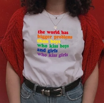 Kuakuayu HJN Vaivorykštė Pasaulyje Yra Didesnių Problemų, Nei Berniukai, Kurie Pabučiuoti Berniukų, Mergaičių T Shirt Grafikos Tees Moterų Tumblr Marškinėlius