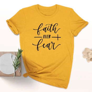 Plus Size Religijos Trumpas Rankovės moteriški Marškinėliai Tikėjimą Per Baimę Krikščionių Drabužiai Moterims Marškinėliai 2020 Metų Vasaros Tshirts Moteris