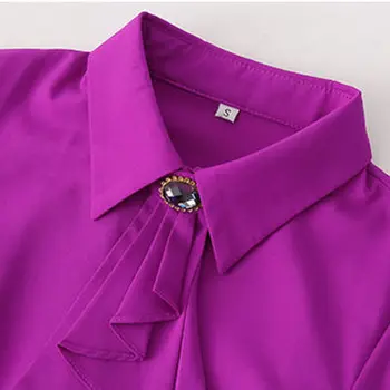Elegantiškas Ponios ilgomis rankovėmis Marškinėliai Rudenį Violetinė Balta peteliškė Šifono Moterų Palaidinė Darbo Dėvėti Oficialią 