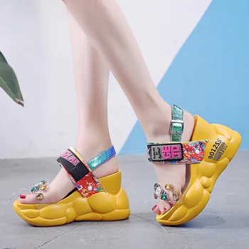 Rimocy stambusis platforma didelis cirkonio pvc sandalai moterims vasaros mados skaidrus super aukšti kulniukai pleištai sandalias mujer 2019