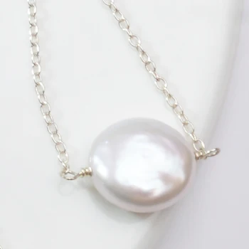 ASHIQI Natūralių gėlavandenių perlų 925 Sterlingas Sidabro Karoliai 12-13mm Mygtuką formos perlų Papuošalai moterims