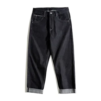 Maden Raw Denim Jeans Mens Kelnės Vintage Retro Indigo Plauti Sraight Prarasti Mėlyną Raudona Ausies Džinsai vyrams