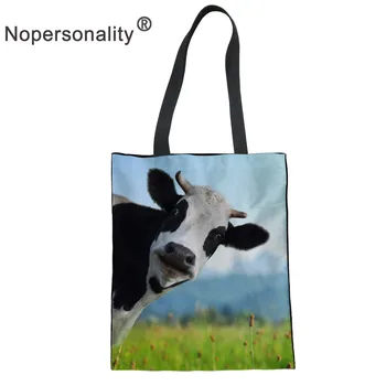 Nopersonality Spausdinimo Pieno Karvė Shopper Bags Drobės Moterų Pečių Maišą Daugkartinio Naudojimo Pirkinių Totalizator Krepšiai Ponios Rankinėje Užsakymą
