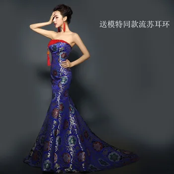 Seksualus Ilgai Undinė Gale Cheongsams Rytų vakarinę Suknelę Kinų Stiliaus Mados phoenix Siuvinėjimo Qipao Vestidos