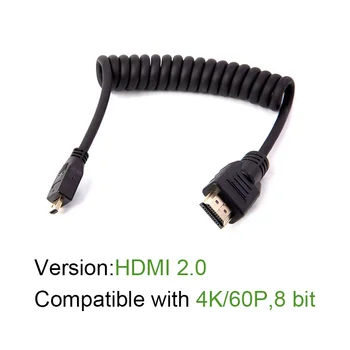 Lanparte Didelės Spartos Micro į Standartinį HDMI-Suderinama 2.0 Susukti Kabelis 4K 10 Bitų SONY DSLR Fotoaparato Priedai Atomos