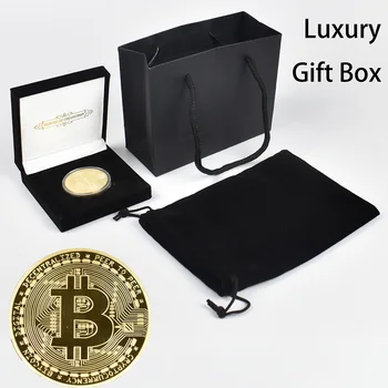 Paauksuoti Bitcoin Monetos su Prabangių Dovanų dėžės ir Rankinės Pakuotės Metalo Atminimo Monetos