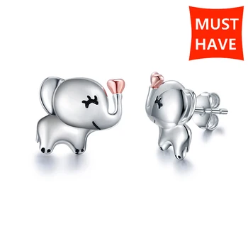 Xiaojing 925 Sterlingas Sidabro, Aukso Širdies Gyvūnų Cute Little Elephant Stud Auskarai Moterims, bižuterijos Šalis Dovana 2020 m.