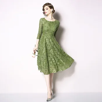 Pavasarį ir rudenį naujų moterų suknelė apvalios kaklo vintage suknelė moterims žakardo pynimo nėrinių lieknėjimo-line suknelė plius dydis suknelė