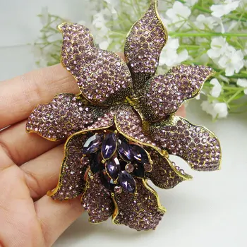 Vintage Stiliaus Sagė Violetinė Cirkonio Kristalų Orchidėja Gėlė Sagė Pin Mados Moteriai Gėlių Sages Nemokamas Pristatymas