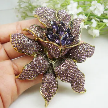 Vintage Stiliaus Sagė Violetinė Cirkonio Kristalų Orchidėja Gėlė Sagė Pin Mados Moteriai Gėlių Sages Nemokamas Pristatymas