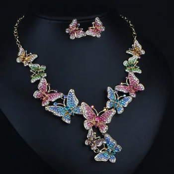 Zlxgirl metalo spalvingas kalnų krištolas crystal butterfly vėrinys su auskarai papuošalų rinkiniai bauda moterų nuotakos aksesuaras rinkiniai