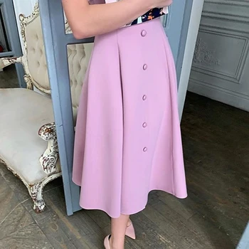 Elegantiškos linijos šalis suknelė Vasaros 2019 vientisos spalvos mygtuką v kaklo midi moterų suknelė trumpomis rankovėmis office ponios plisuotos suknelės