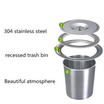 8L Tainless Plieno Šiukšlių Pylimas Embedded Built-in sumetami į šiukšlių konteinerį Šiukšlių Dėžės Eco-Friendly Nematomą Dėžę Virtuvės Baras Šiukšlių Dėžes