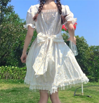 Harajuku Vasaros moterų Japonijos ins prancūzijos saldus cute girl dizaino prasme aikštėje apykaklės off-pečių Lolita dress Kawaii Mielas