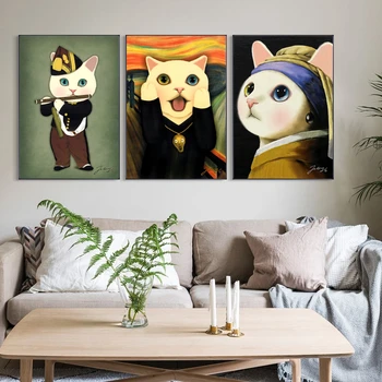 Animaciją kačių atspausdinta drobė, šiuolaikinio meno aliejus, tapyba, plakatas, Šiaurės dailės freskos, namo apdailos, dažymo, kambarį apdaila