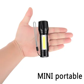 Mini Įkraunama Portable LED Žibintuvėlis COB+XPE LED Žibintuvėlis atsparus Vandeniui Kempingas Žibintų Zoomable Dėmesio Šviesos Taktinis Žibintuvėlis