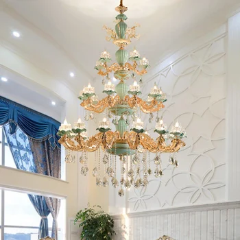 XL Modernus didelis Šviestuvai stiklo atspalvį keramikos lempos kabo lubų Liustra hotel Crystal apšvietimo Šviestuvas led candelabro