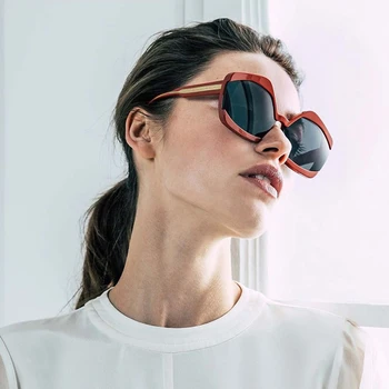 Peekaboo daugiakampio formos akiniai nuo saulės moterims, rudos, baltos 2021 mados dideli saulės akiniai moterų storio rėmas priedai vasaros uv400
