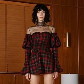 Aukštos Kokybės Naujausias Mados 2020 Dizaineris Kilimo Ir Tūpimo Tako Suknelė Moterims Blyksnius Rankovės Gazas Kratinys Pledas Suknelė Seksualus Slim Fit Line Suknelė