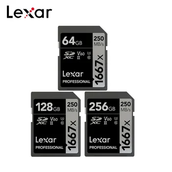 Originalus Lexar 1667x SD Kortelę UHS-II Klasė 10 64GB 128GB Didelės Spartos 250MB/s 256 GB V60 U3 Atminties Kortelę 3D 4K HD vaizdo