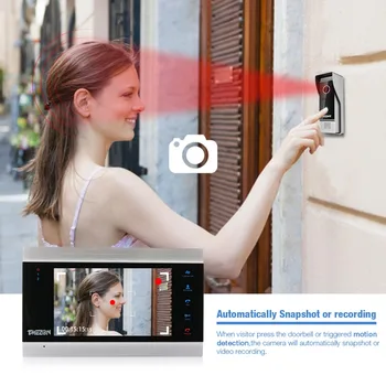 TMEZON 7 Colių TFT Laidinio Smart Video Duris Telefono Ryšio Sistemos su 3 Night Vision Stebėti + 2x1200TVL Rainproof Doorbell Fotoaparatas