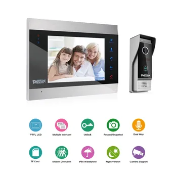 TMEZON 7 Colių TFT Laidinio Smart Video Duris Telefono Ryšio Sistemos su 3 Night Vision Stebėti + 2x1200TVL Rainproof Doorbell Fotoaparatas