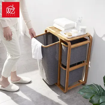 3 Prisisekite Bambuko skalbinių krepšį, nešvariais drabužiais krepšelį vonios kambarys skalbimo trukdo laikymo krepšį drabužius organizatorius