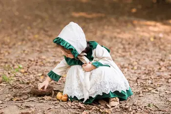 Baby Girl Rudens Žiemos Ilgos Rankovės Žalia Geltona Aksomo Derliaus ispanijos, Anglijos Princesė Suknelė Suknelė Mergina Kalėdų Atsitiktinis