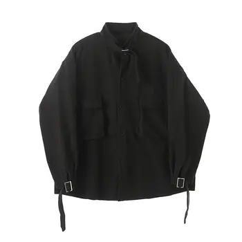IEFB /vyriški drabužiai Pavasario žiemos naujas tvarstis stovėti apykaklės black marškinėliai asmeninį dvigubos kišenės sutirštės vilnonių viršūnes 9Y3982