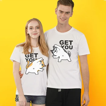 Jums Kačių ir Šunų Spaudinių Pora Drabužius Vasarą 2019 Medvilnės Moterų marškinėliai Kawaii Harajuku Paired T-marškinėliai Vyrams, Moterims